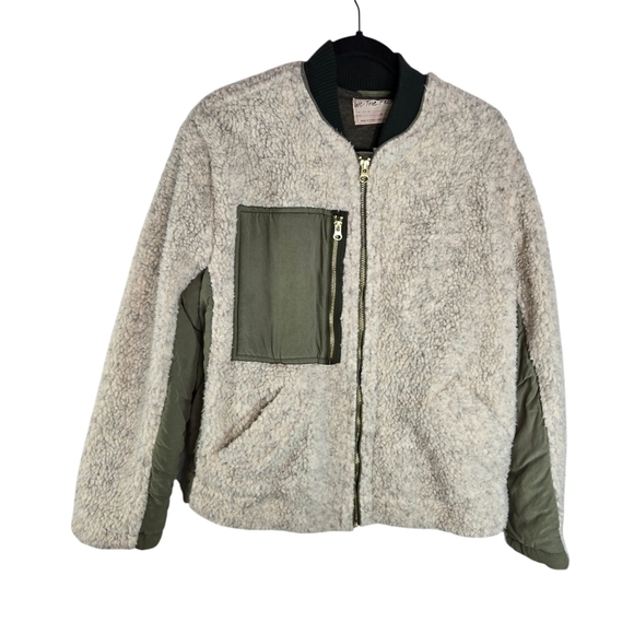 We The Free People rivington sherpa khaki zip jacket - Picture 2 of 12